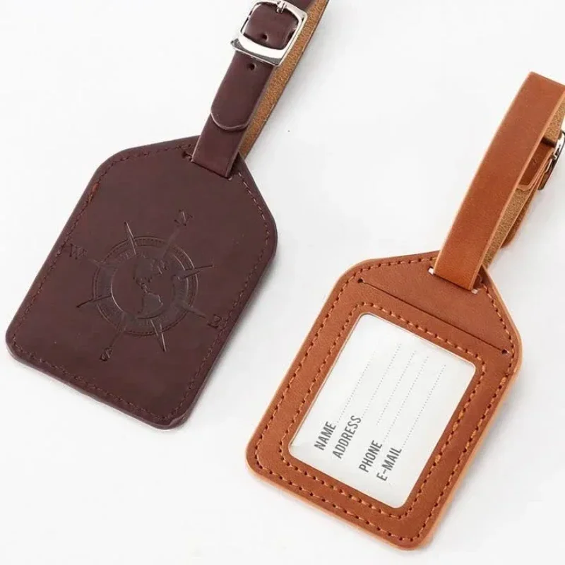 Pu Leather Luggage Tags Leather Fashion Suitcase Name ID Address Holder Baggage Label Tags Travel Accessories 1PC