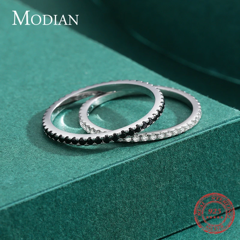 Real Silver Black Zirconia Stackable Rings 925 Sterling Silver Finger Rings for Women Party Fine Jewelry silver rings,silver ring
