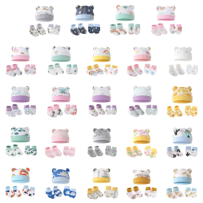 

F62D Baby Gloves Sock Set No Scratch Mittens Newborn Baby Mittens No Scratch