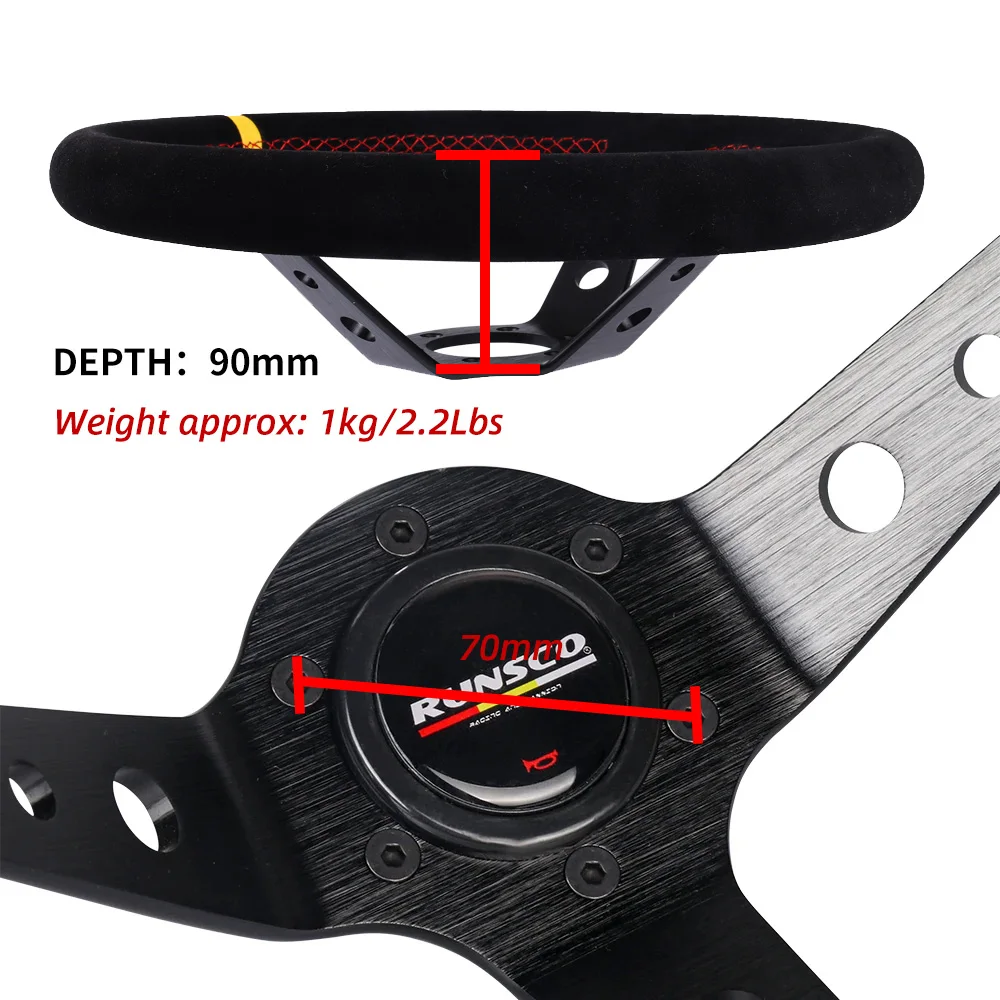 350mm Car Steering Wheel Suede Leather Deep Drift Racing Game Steering Wheel Universal