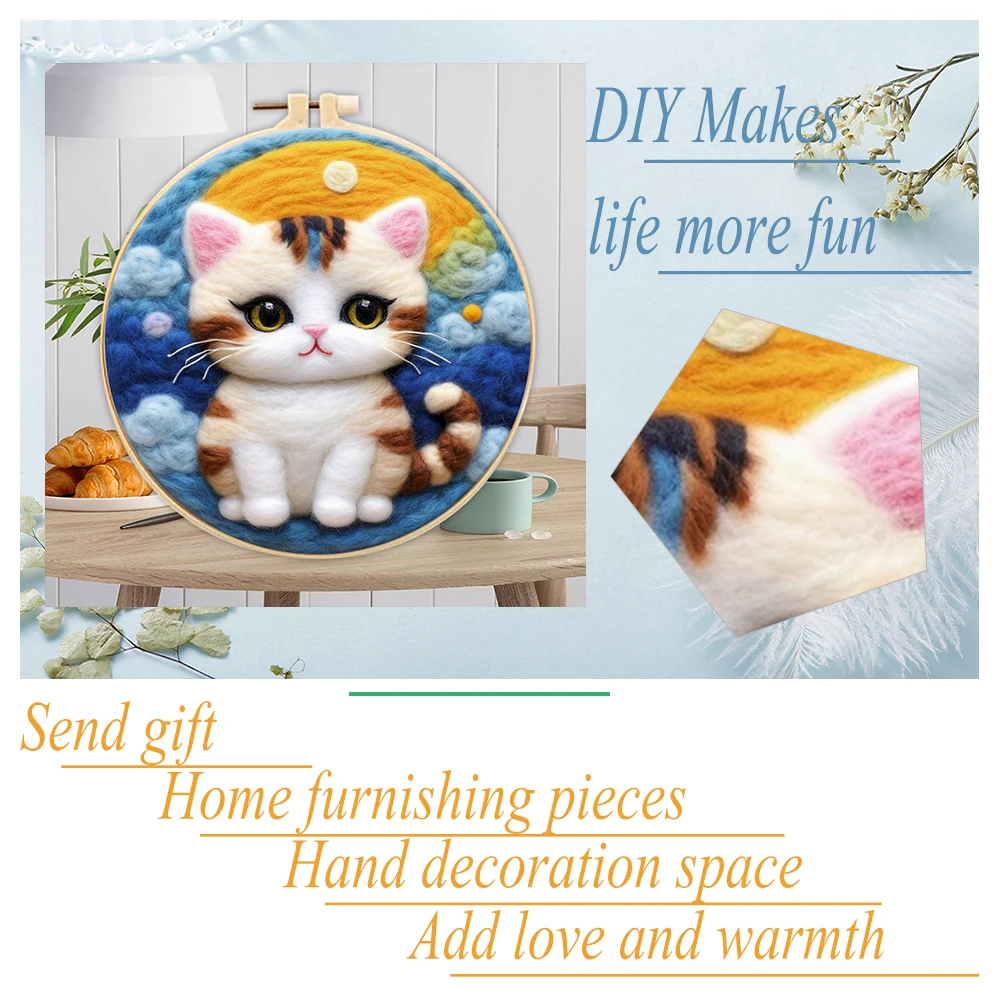 Photo20x20cm Felting Needle Kit Felting Needles With Frame Needles Cat Kit Felt Diy Package Wool Felt Decoration needle felting painting kit,needle felting kit,wool felting kit