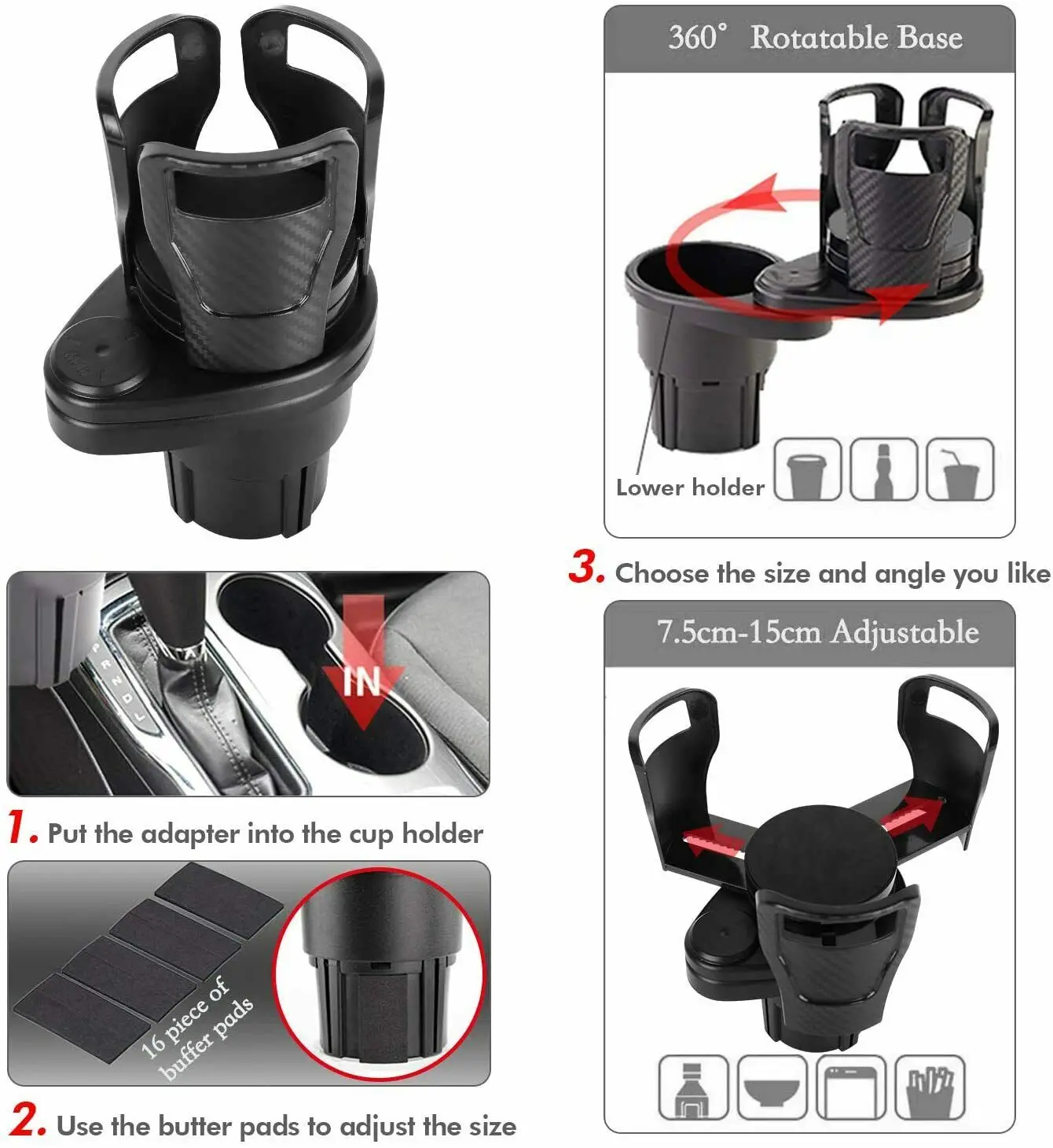 2 In 1 360 Degree Rotating Cup Holder Vehicle-mounted Slip-proof Water Car  Cup Holder Multifunctional Dual Bekerhouder Auto - AliExpress