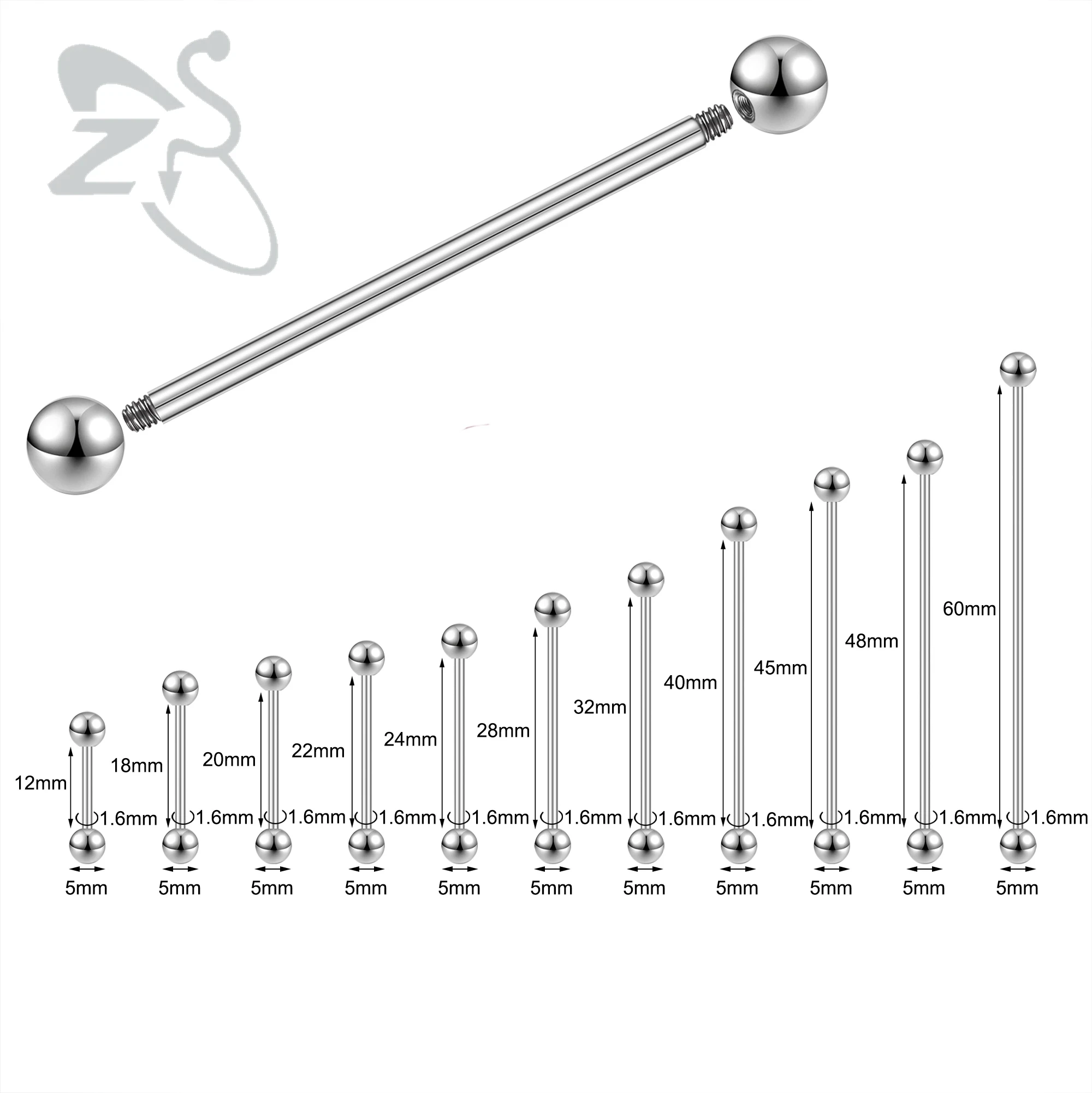 PIERCINGLINE Bilanciere In Acciaio Chirurgico | 2 PALLINE | Piercing - Foto 3