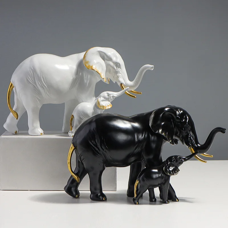

New Nordic Mother and Child Elephant Resin Crafts Decoration Animal Statue Creative Home Bedroom Porch TV Cabinet Holiday Gift