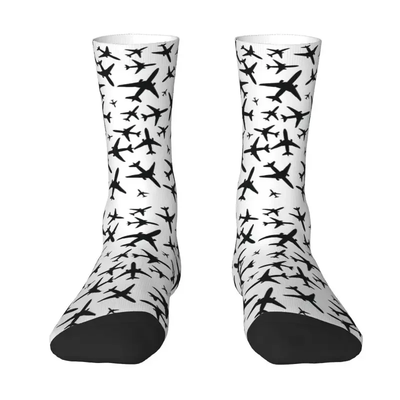 

Fashion Men's Random Airplanes Pattern Dress Socks Unisex Warm Breathbale 3D Printing Aviation Fighter Pilot Crew Socks