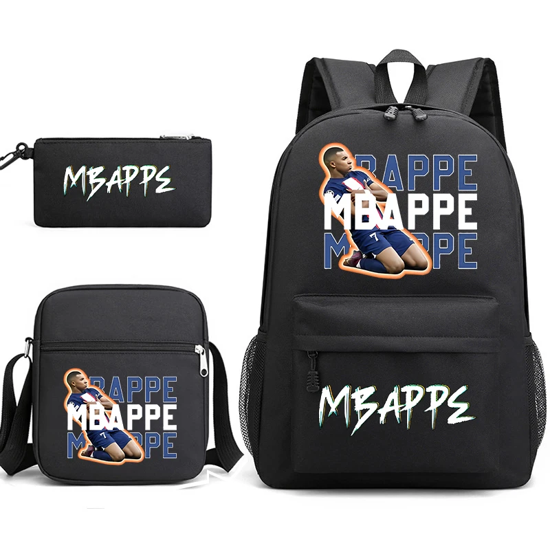 Mbappe avatar print student school bag set youth backpack pencil bag shoulder bag 3-piece set