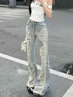 Summer Women Goblin Core Abi Grunge Cyber Punk Flare Jean Y2k Japanese Harajuku Low Rise Ripped Denim Pants 2000s Bell-Bottom - Image 4