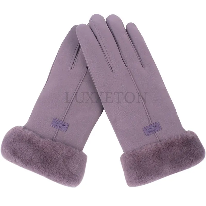 

Women Winter Gloves Warm Touch Screen Black Fur Gloves Full Finger Mittens Driving Windproof Gloves Gants Femmale Guantes