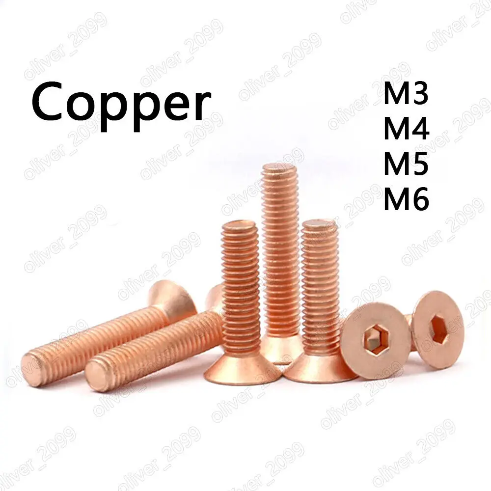 

99.9% Pure Copper Hex Socket Bolts Countersunk Flat Head Screws M3 M4 M5 M6