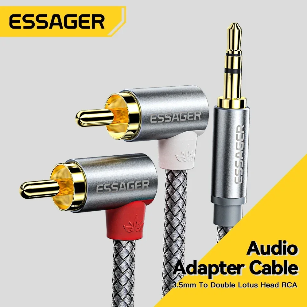 90 &deg; Angle RCA Audio Stereo Cable Jack 3.5mm to 2RCA Cable Splitter Male Adapter for Amplifiers Audio Home Theater Wire Essager