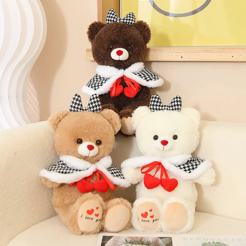 

45cm Cute Cloak Bow Teddy Bear Plush Toy Lovely White/Brown Bear Stuffed Animal Doll Kid Birthday Gift for Girls Valentine's Day