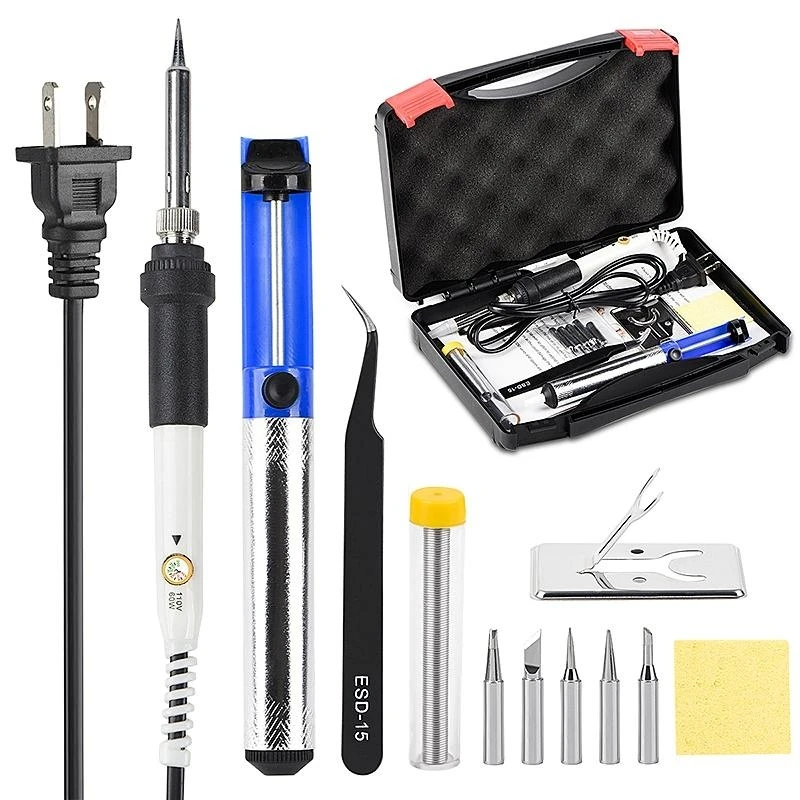 

JCD Soldering Iron Sits Adjustable Temperature Hand Solder Welding Tools 60W 110V 220V Soldering Tips Wire Desoldering Pump Kit