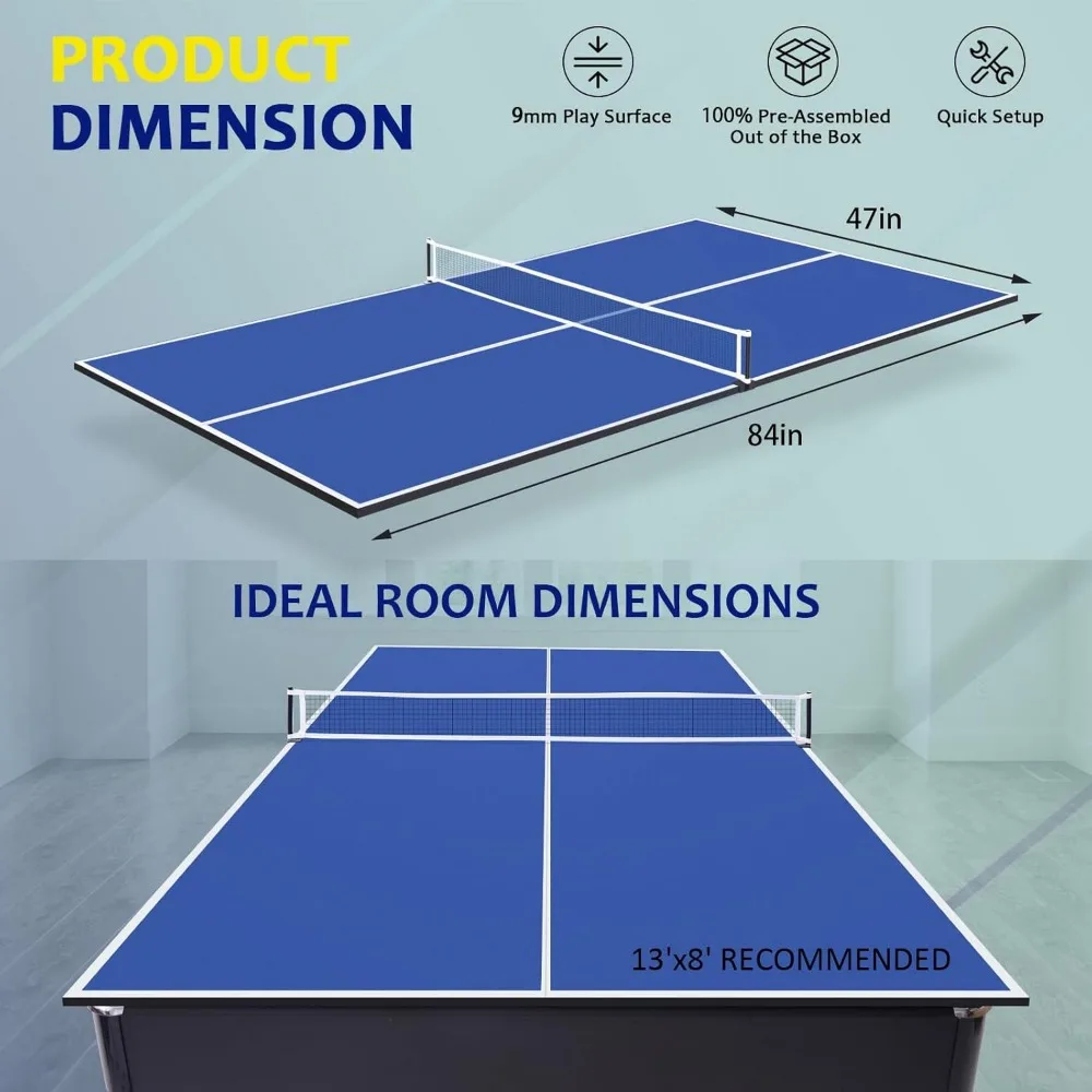 Ping Pong Table Top, 84" Mid-Size Foldable Ping Pong Table Topper for Pool Table, Indoor Outdoor Table Tennis Conversion Top w 6
