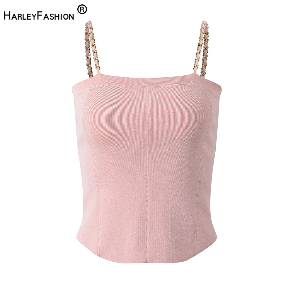 

2024 Hot Popuplar Summer Y2K Style Sexy Women Knitting Chain Straps Slim Short Tank Tops