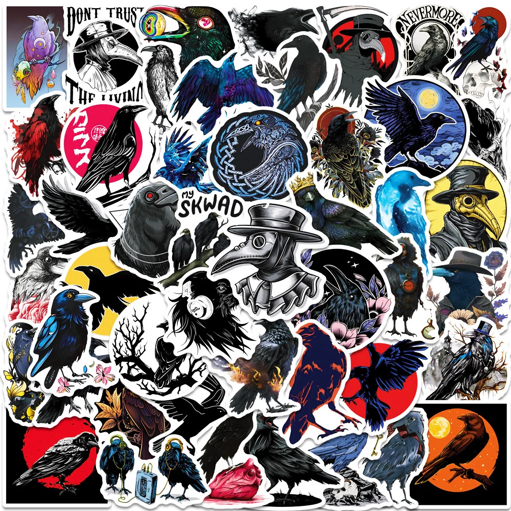 

10/30/50PCS New INS Gothic Crow Stickers Cartoon Creative Animation iPad Desk Luggage Car Chair Decoration Waterproof Wholesale