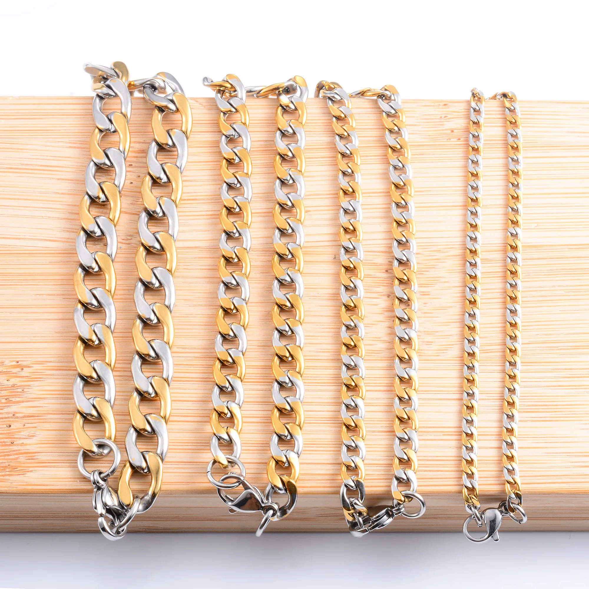 Women Men Stainless Steel Bracelet Cuban Chain for Hand Foot Anklet Mixed Color Jewelry Making Accessories Gift