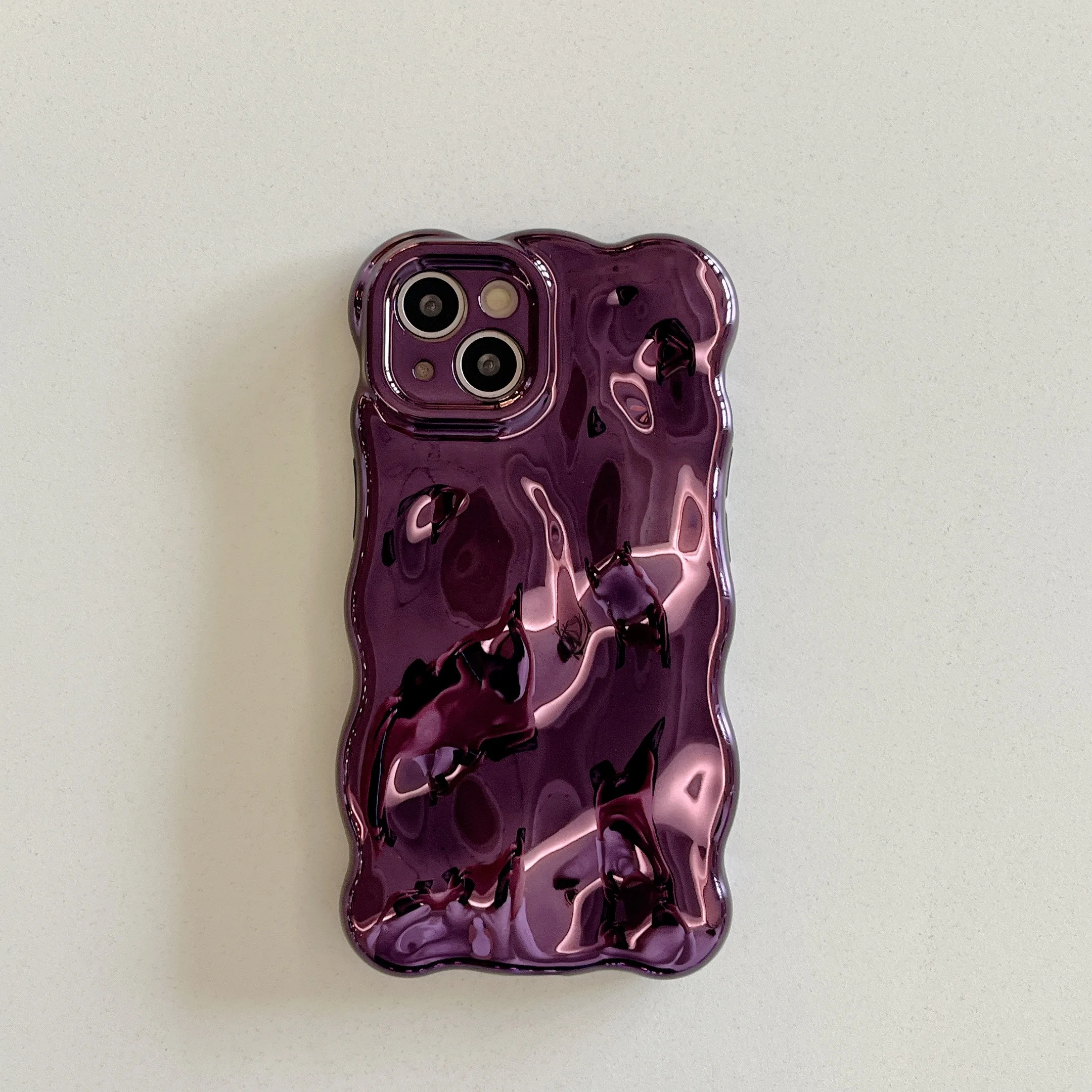 Luxury Wavy 3D Meteorite Texture Plating Silver Case with Anti-Fall Full Protection and Glossy Finish