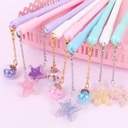 5Pcs/Lot Cute Glass Ball Stars Pendant Gel Pen 0.5mm Black Gel Ink Pen Kawaii Netural Pens School Office Stationery Kids Gift