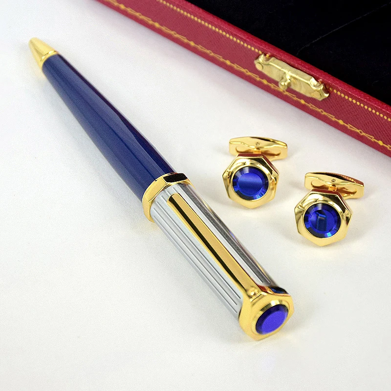 

MBS Heptagon CT Santos-Dumont Blue Luxury Ballpoint Pen With Serial Number Classic Style Business Cufflinks Gift Box Set
