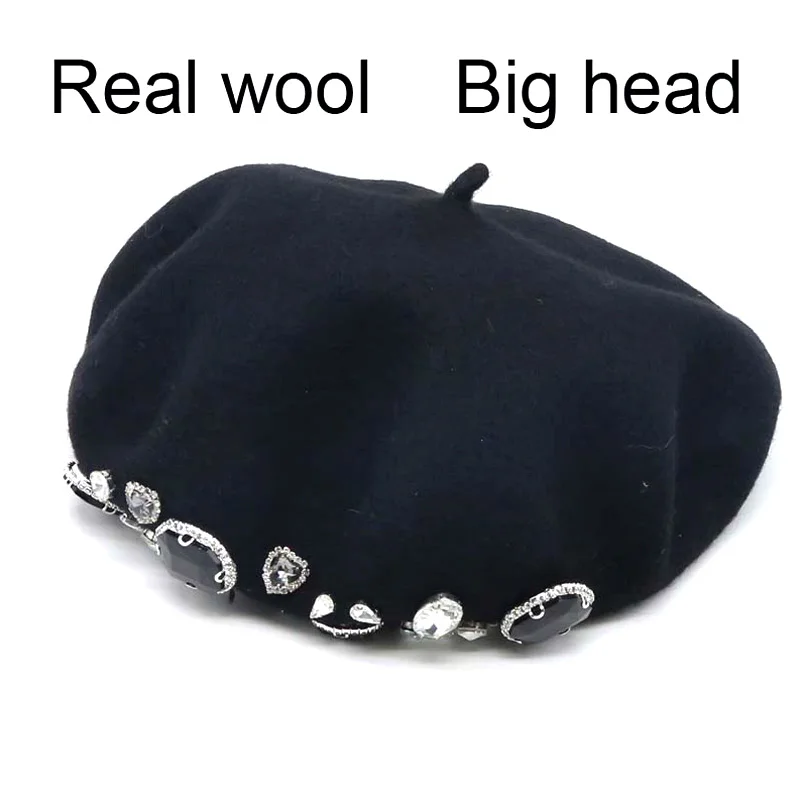 Hot Sale Beret Lady Thick Rhinestone Brimless Thermal Decor Wool Artist French Style Painter Hat Women Headwear_vogarts.com