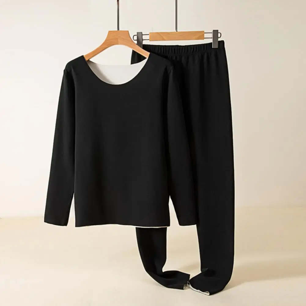

O Neck Top Set Women's Winter Pajamas Set with O Neck Long Sleeve Top Thermal Underwear Trousers Seamless Thick Velvet Elastic