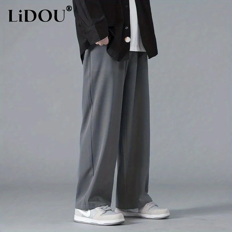 

2023 Spring New Solid Color Straight Pants Man Elastic Waist Loose Casual Harajuku Trousers Japanese Style Thin Style Clothes