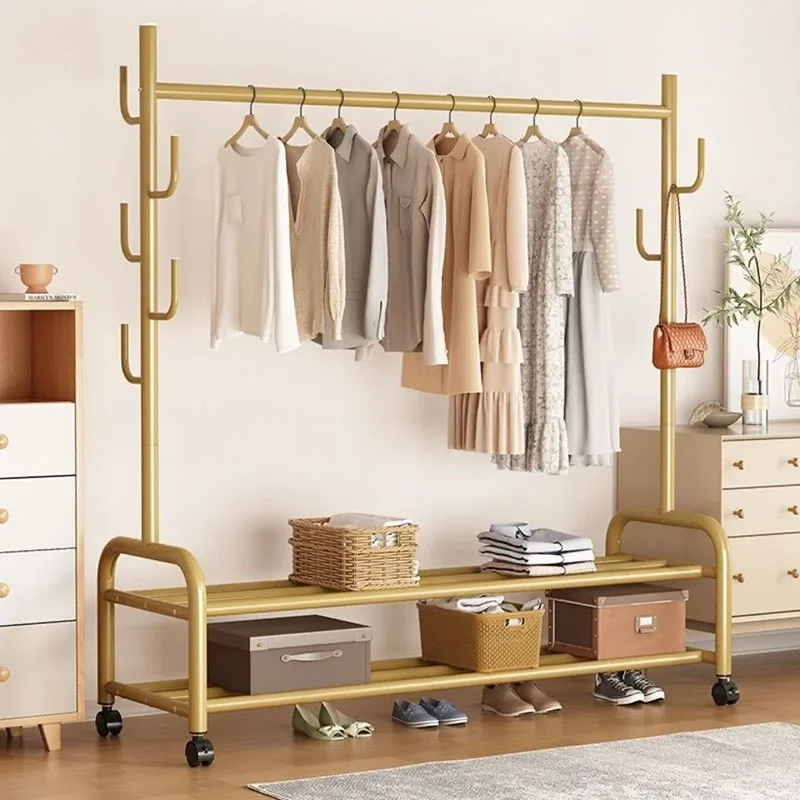 Floor Standing Coat Rack Metal Wheel Multifunctional Clothes Hanger Portable Living Room Perchero De Pie Bedroom Furniture clothes rack