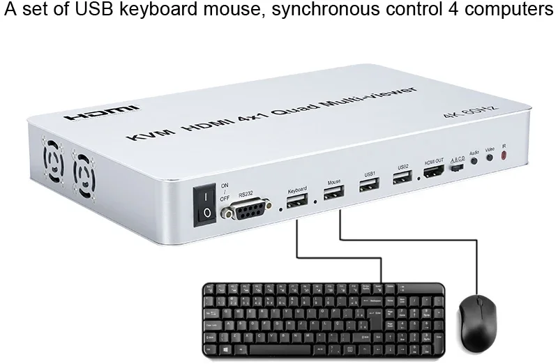 4K 60Hz KVM 4x1 HDMI 멀티뷰어 원활한 스위치 쿼드 멀티뷰어 4 채널 비디오 멀티플렉서 마우스 키보드 PIP 90 가능 ° 플립