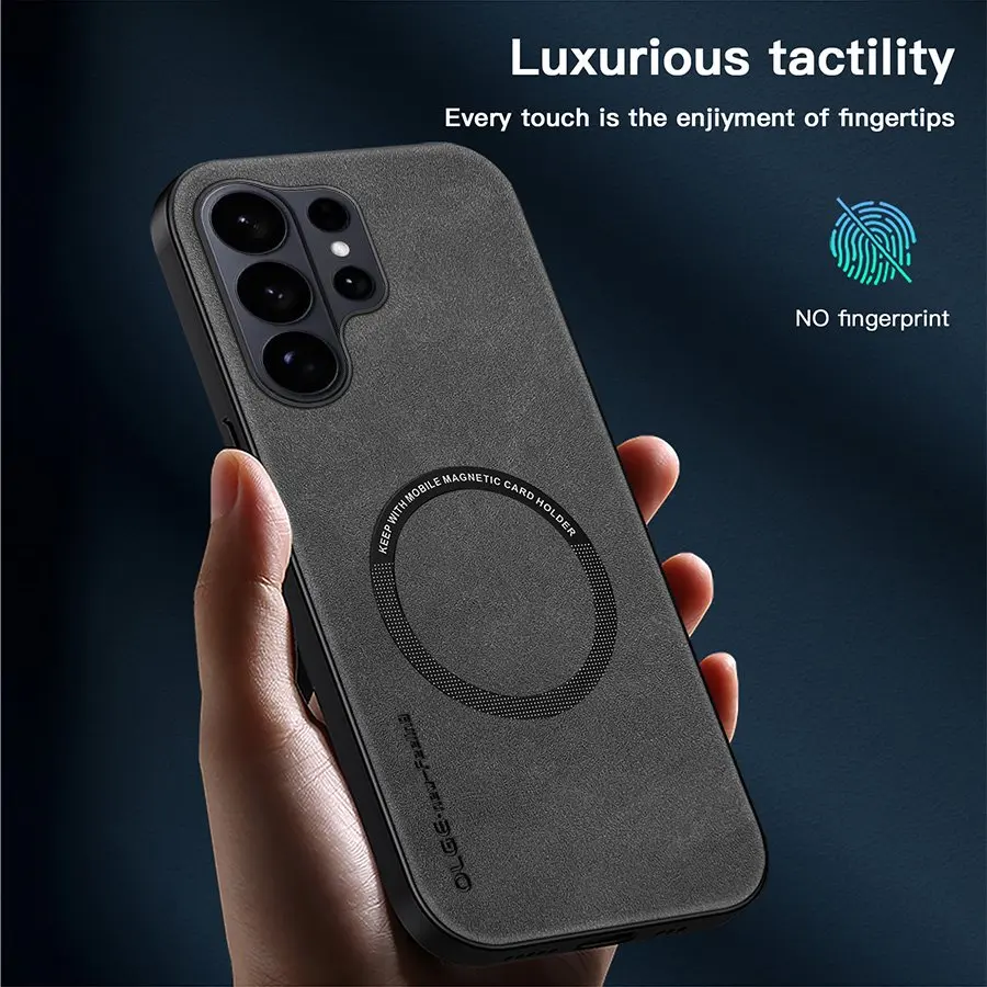 Premium Magnetic Leather Case with Wireless Charging Support