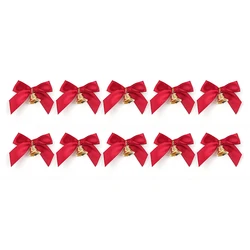 Festive Bow Tie Set: 10-Piece Elegant Bowknot Decorations with Bells for Holiday Crafts & Christmas Tree Adornments (Red)