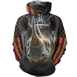 Pull décontracté à capuche pour hommes, impression 3D, pour la chasse, le sanglier, le lapin, le rhinocéros 