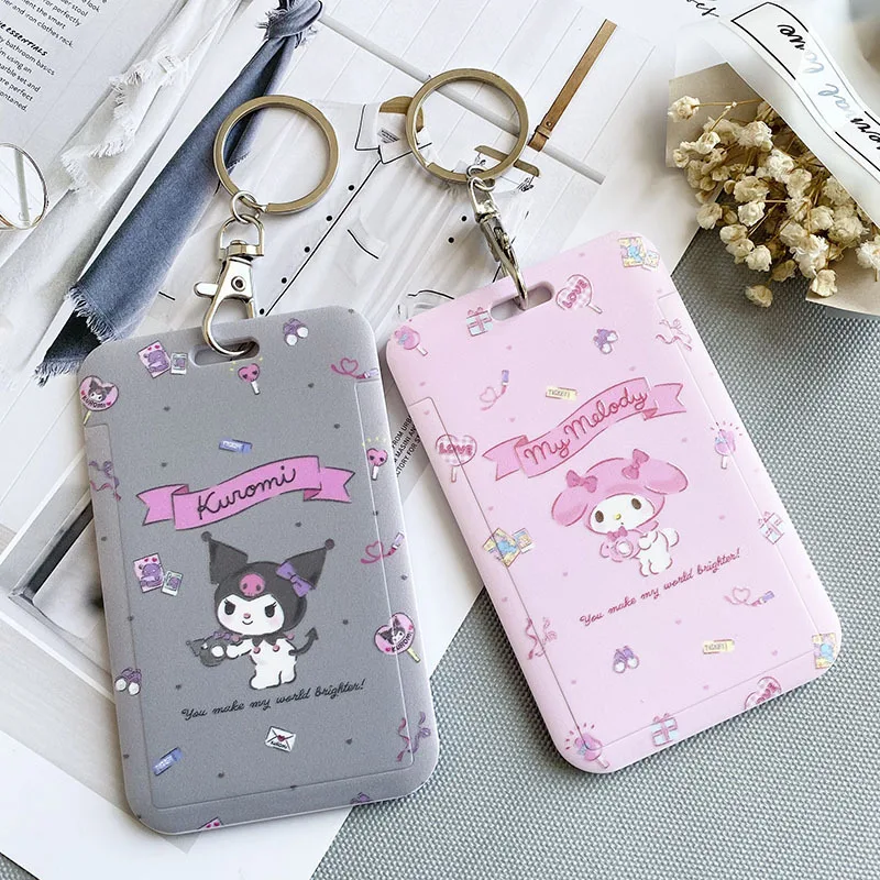 

Anime Sanrio Kawaii Hello Kitty Kuromi Cinnamoroll My Melody Plastic Card Holders Keychain Student Meal Id Credit Card Lanyard