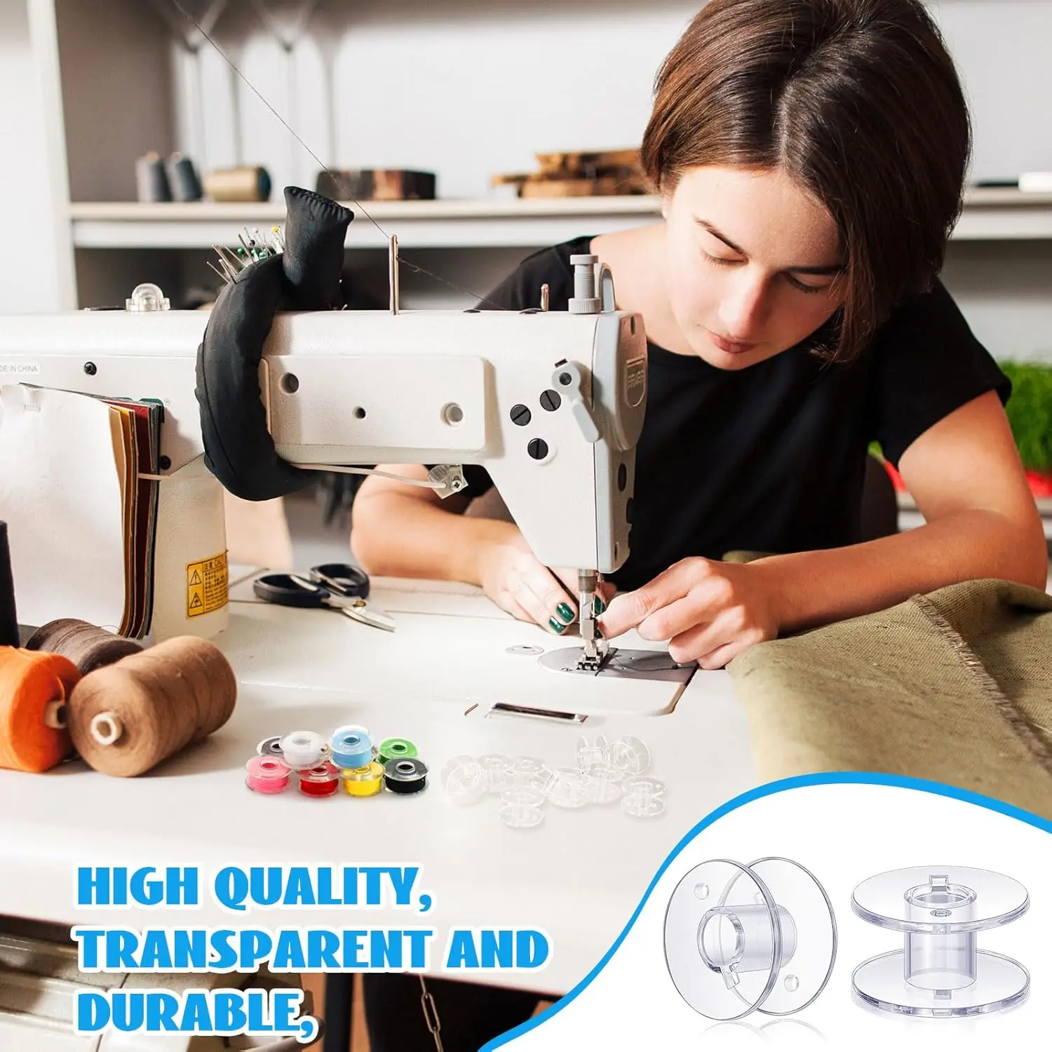 Plastic Bobbins 15 Bulk Compatible SA156 Sewing Machine Transparent for Thread Embroidery Spool Parts