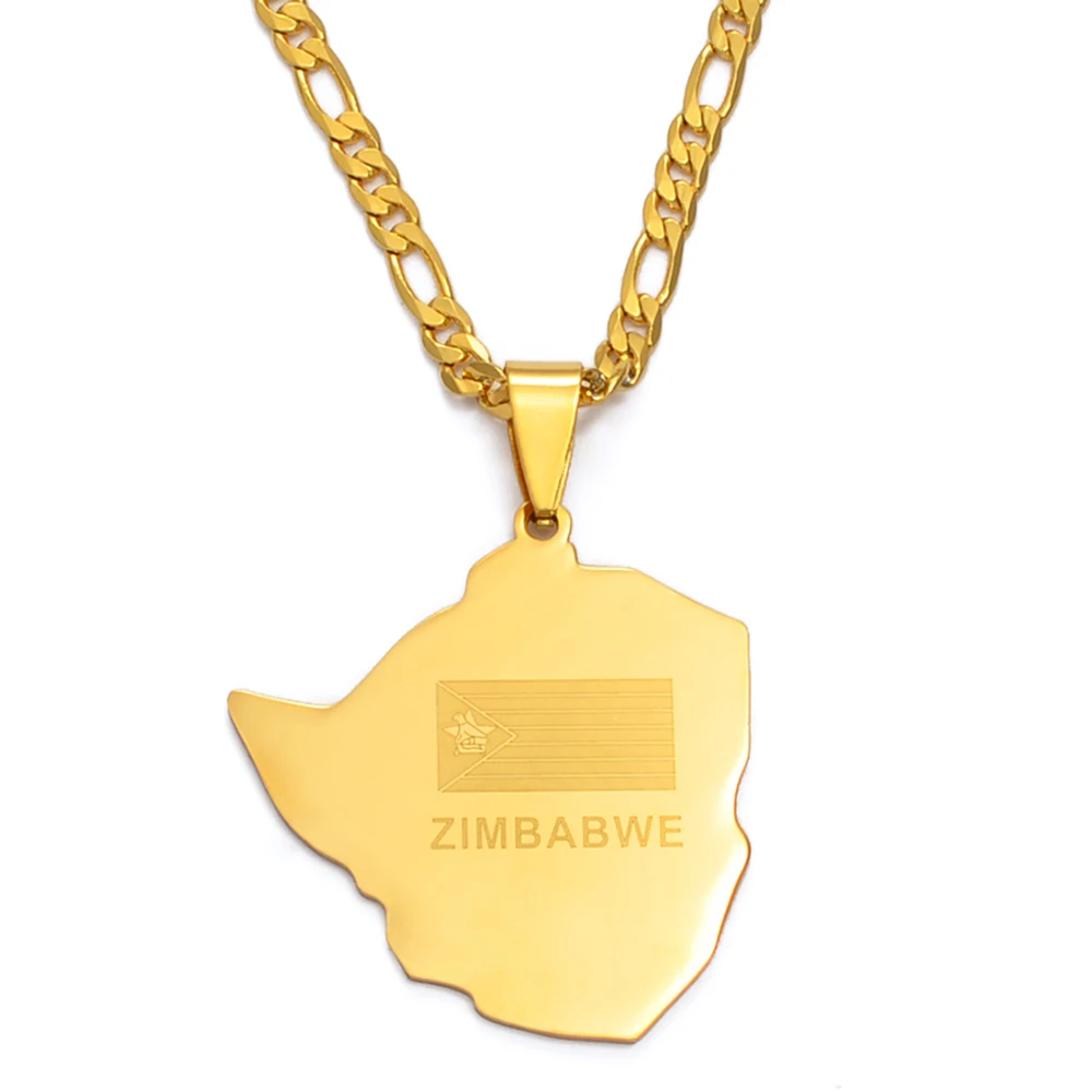 Pendant Necklaces Jewellery Africa - Anniyo Map Of Zimbabwe Pendant Necklaces Jewellery For Women Men Gold Color Zimbabweans Maps Necklace African