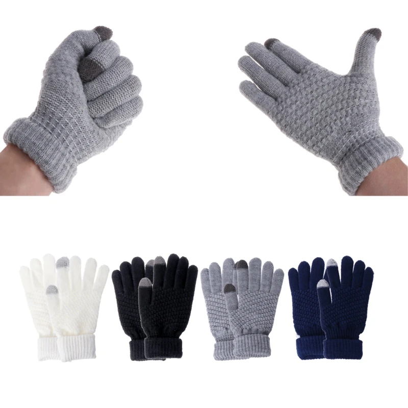 

Windproof Glove Solid Color Mitten Adult Knitted Touchscreen for Cold Weather