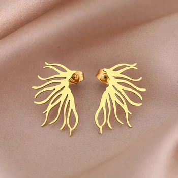 Stainless Steel Earrings Millennium Ginseng Design Charms Korean Fashion Stud Earrings
