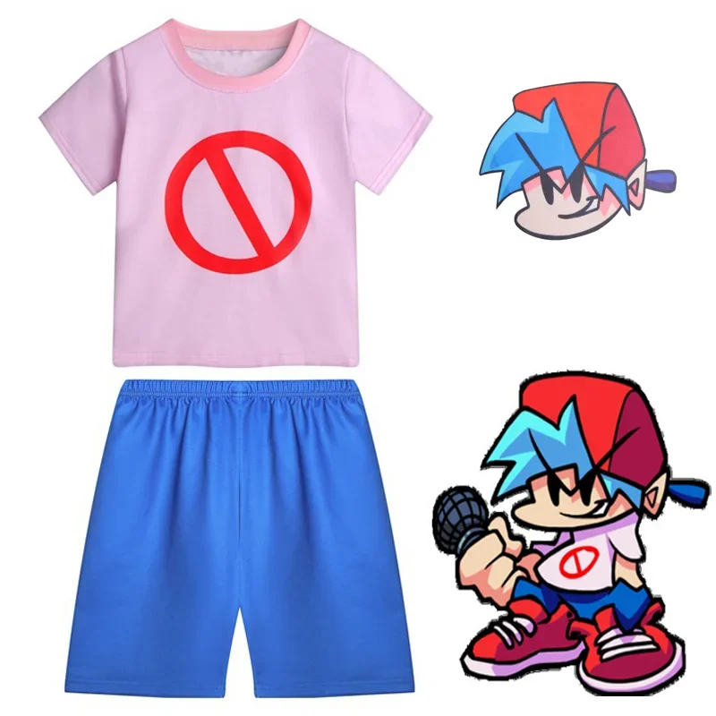 

Topeng Jumat malam funkin Anime anak laki-laki pakaian lengan panjang atasan Celana Set anak-anak Cosplay pakaian pesta karna