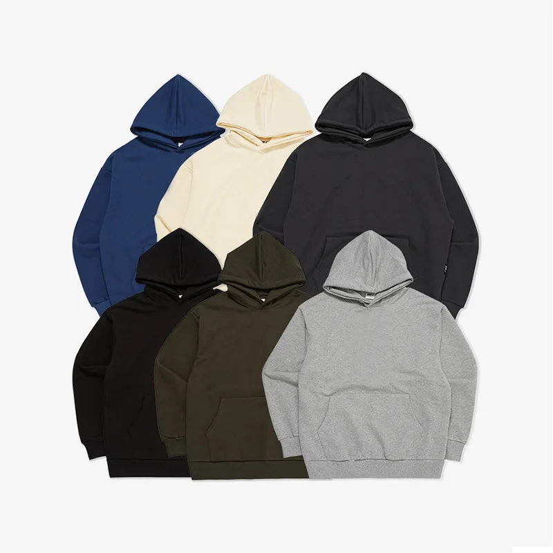 2024 European and American New Terry Solid Sport Shoulder Drop Hong Kong Style Trendy Casual Hoodie