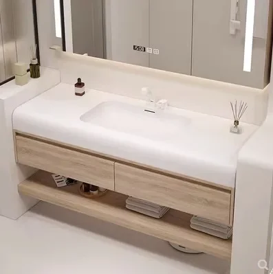 Whole Washbin Bathroom Cabinet Combination Simple Wash Basin Curved Countertop Bathroom Customization Washstand