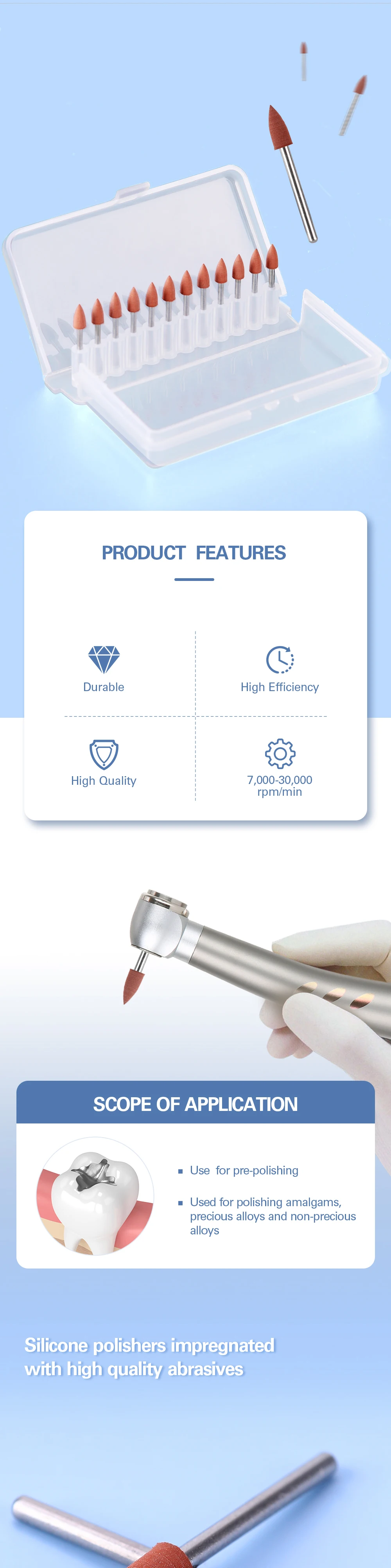 12 teile/schachtel AZDENT Dental Silikon Polierer 0413 Polnischen Imprägnierte Schleif Reibung FG Mini Punkte für Vorpolieren – Detail 1