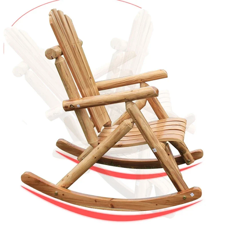 Outdoor Patio Adirondack Wood Bench Chair Rocking Chair Contemporary Solid Wood Log Deck Garden Furniture Single Rocker