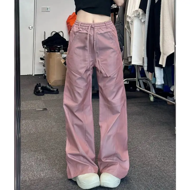 

HOUZHOU Y2k Pink Cargo Parachute Pants Women Harajuku Hippie Streetwear Oversize Baggy Trousers Korean Fashion Sweatpants Grunge