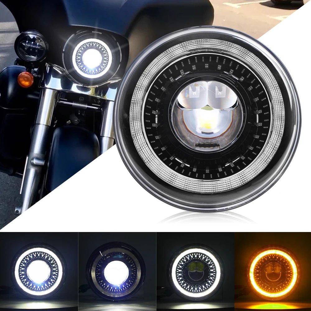 7inchLedHeadlightsForMotorcycle7LEDHeadlightH4DRLAngelEyes