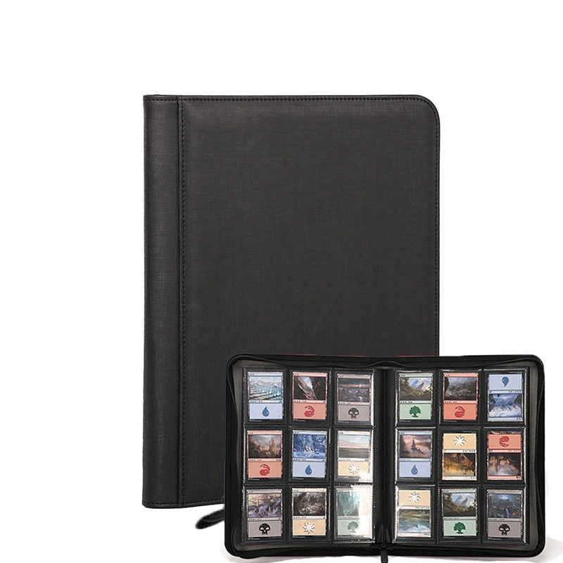 Raccoglitore di carte collezionabili Album di carte di archiviazione con caricamento laterale a 9 tasche con cerniera per carte sportive da baseball, calcio, facile da usare