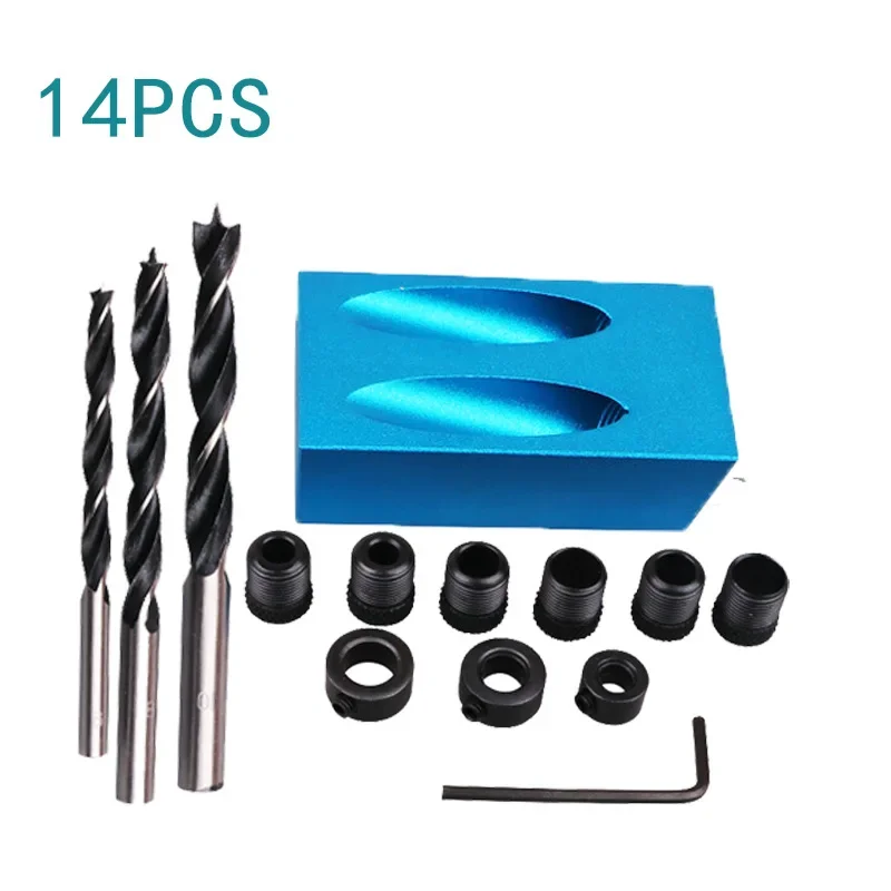 

Woodworking Oblique Hole Locator Drill Bits Pocket Hole Jig Kit 15 Degree Angle Drill Guide Set Hole DIY Carpentry Tool