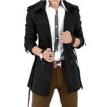 

Men's Windbreaker Jacket Vintage Black Khaki Spring Autumn Business Trench Male Double Breasted Retro Classic Long Coat Men