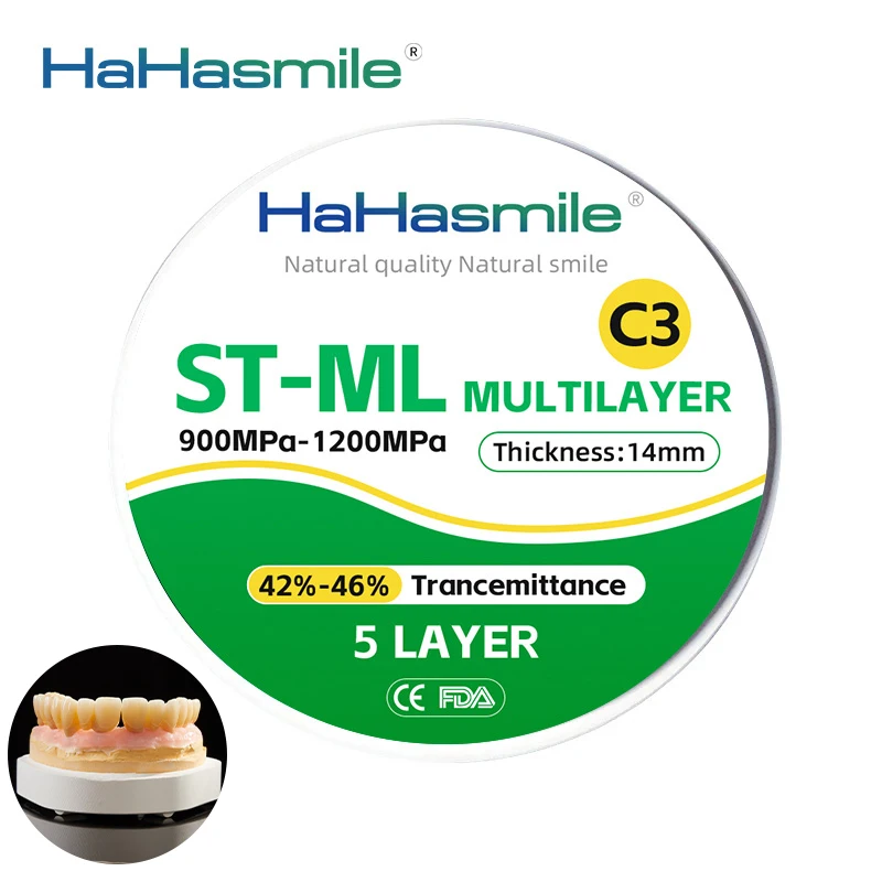 

HaHasmile ST Multilayer C3 Zirconia Blocks of Dental Materials Strength 900-1200 MPa 98mm 5 Layer Zirconia Disc