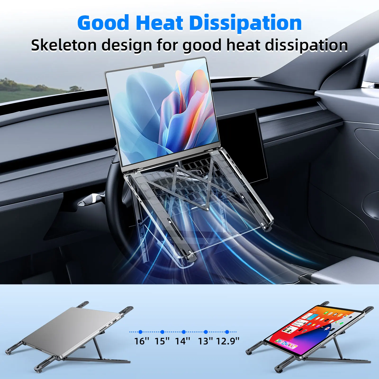 Eary Portable Car Steering Wheel Laptop Stand Foldable Holder 5-Level Adjustable Compatible For Tablet iPad Mini Car Accessories