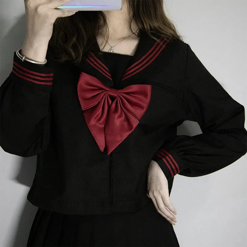 Japanese School Uniform Japanese Schoolgirl Skirt Black White JK Uniform Summer Short/long Sleeve Japanese School Uniforms Girls Sailor Sets Pleated Skirt JK Uniform COS Costume