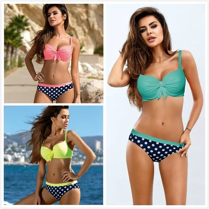 Polka Dot Triangle Split Bikini Swimsuit Plus Size